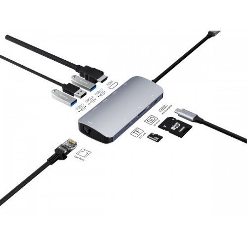 Asonic 8u1 USB C na HDMI,LAN, U3.0/Tip C, SD čitač