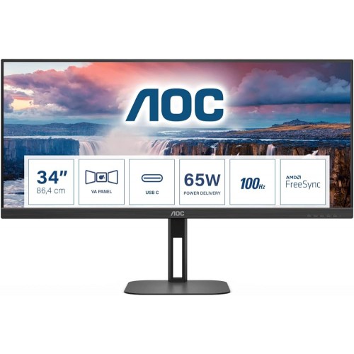 AOC U34V5C, 34", HDMI, DP, USB-C, HAS, 100Hz