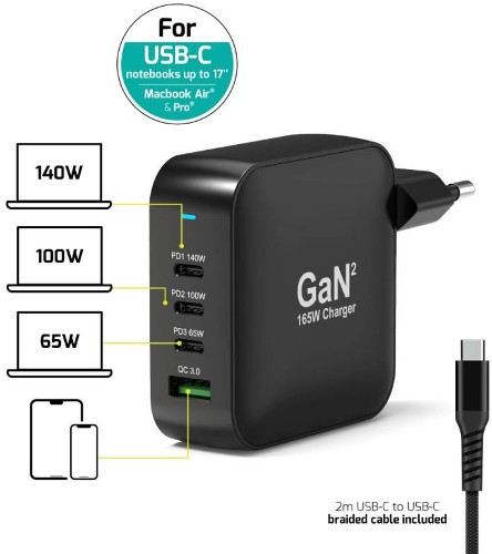 Port zidni punjač 165W type C,GaN2+USB-C kabel 2m