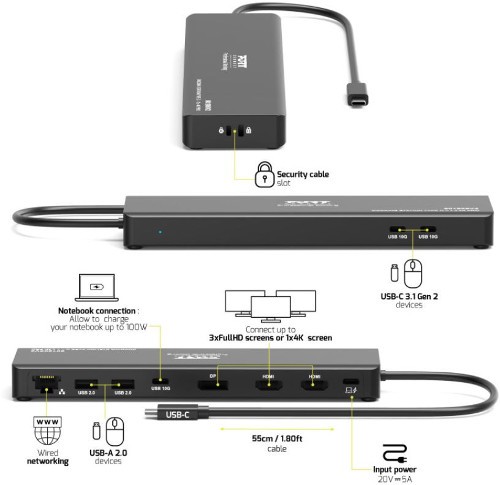 Port docking travel  USB-C,1x4K ili 3XFHD, do 100W