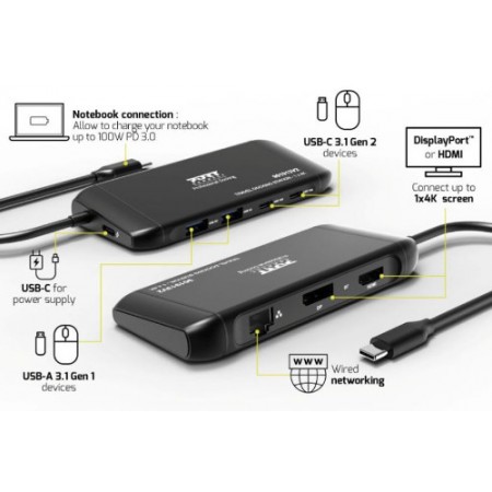 Port docking travel USB-C,1x4K ili 2xFHD, do 100W
