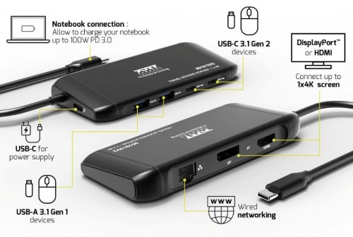 Port docking travel  USB-C,1x4K ili 2xFHD, do 100W