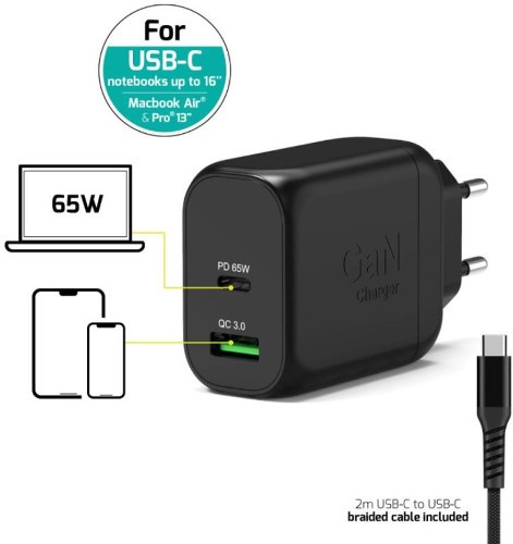 Port zidni punjač 65W type C GaN2 + USB-C kabel 2m