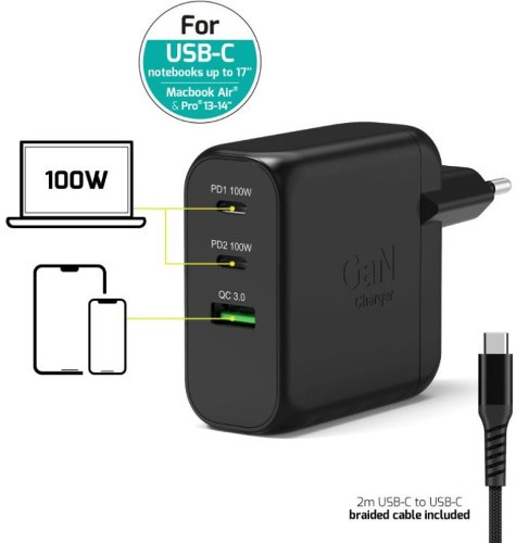 Port zidni punjač 100W type C,GaN2+USB-C kabel 2m