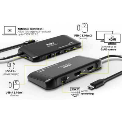 Port docking travel USB-C,1x4K ili 2xFHD, do 100W