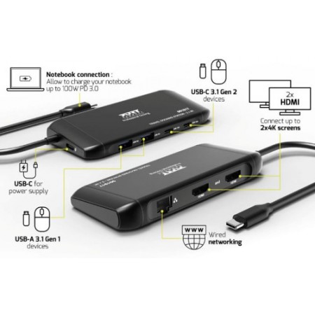 Port docking travel USB-C,1x4K ili 2xFHD, do 100W