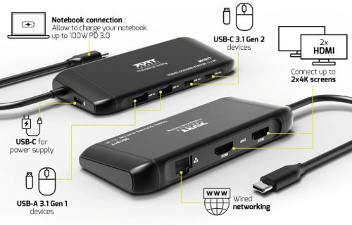 Port docking travel  USB-C,1x4K ili 2xFHD, do 100W