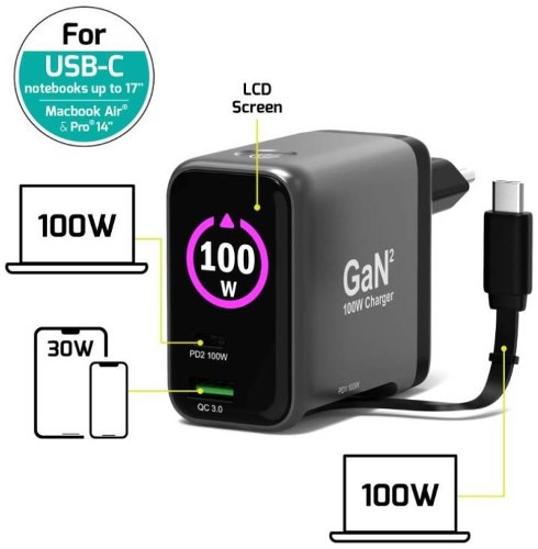 Port zidni punjač 100W type C,GaN2+USB-C kabel 2m